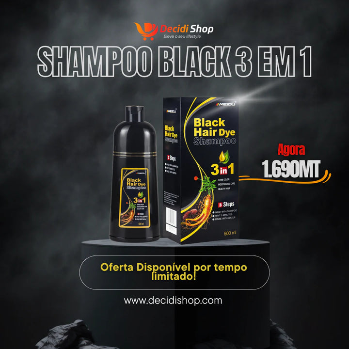 Shampoo Black 3 em 1™ - Cabelo preto, forte e brilhante em 7 minutos